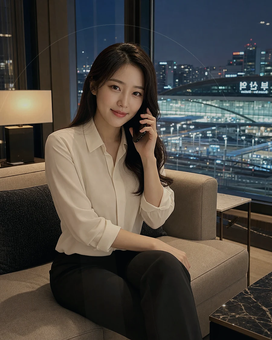 경남 함양군 · 도시 불빛이 보이는 객실의 인물