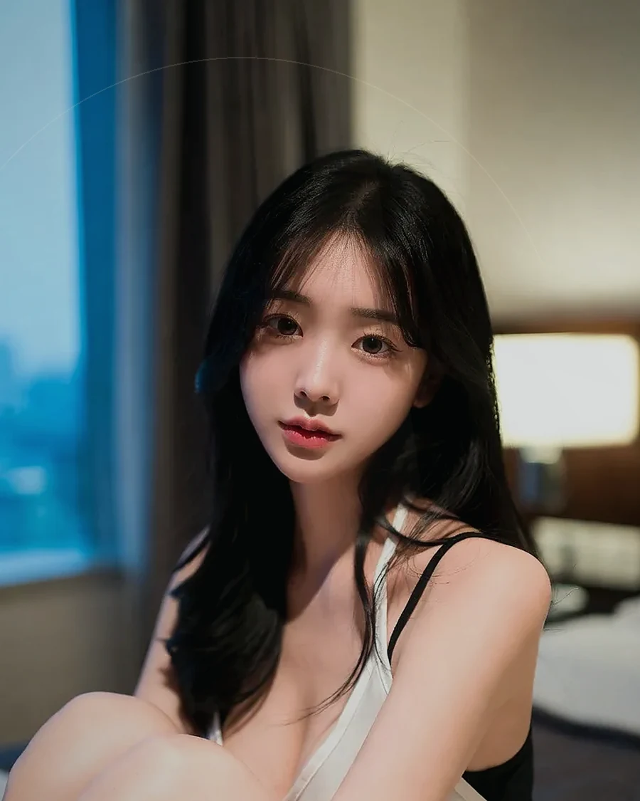 김해 장유 · 커튼 사이 빛이 들어오는 객실의 인물