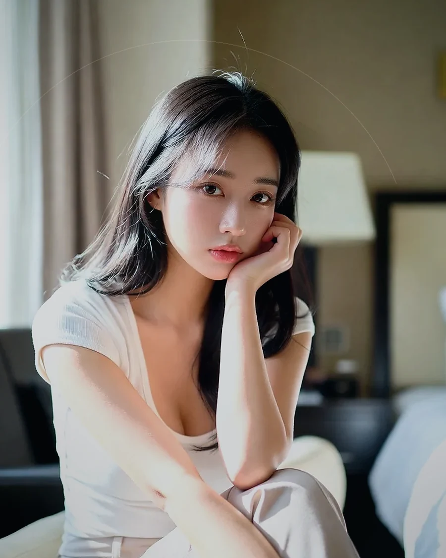 경남 양산시 · 커튼 사이 빛이 들어오는 객실의 인물