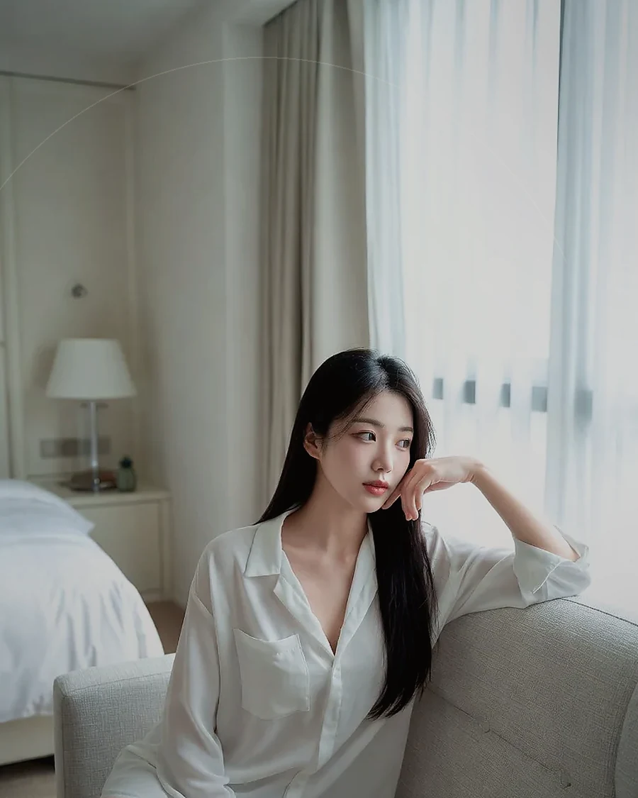 경남 사천시 향촌동 · 도시 불빛이 보이는 객실의 인물